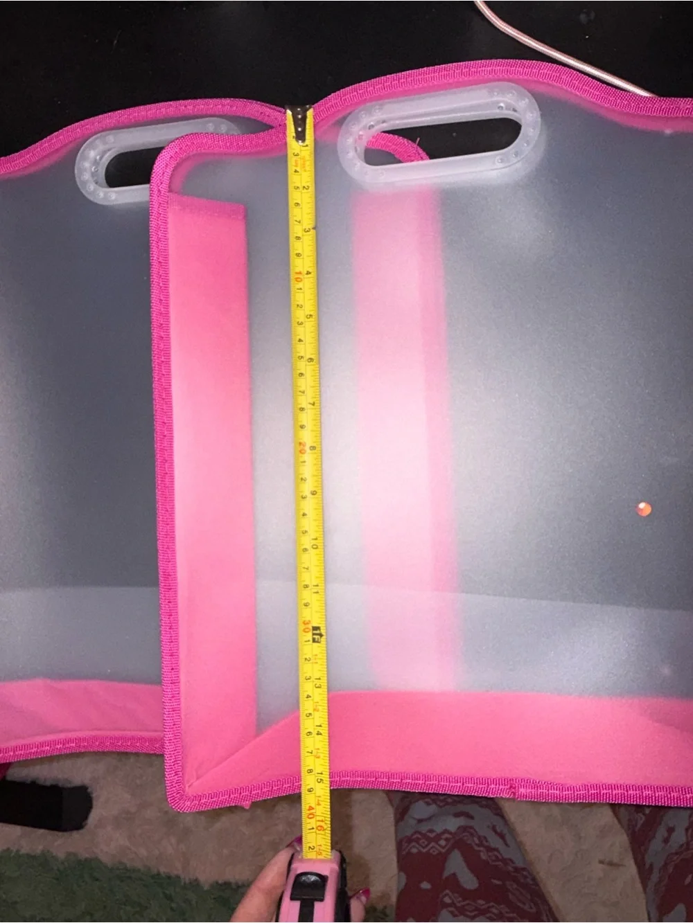 Pink-Trim Clear Tote Organizer with Handle